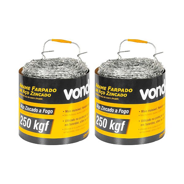 KIT 2 UN ARAME FARPADO ZINCADO VONDER ROLO 100 METROS 250KGF