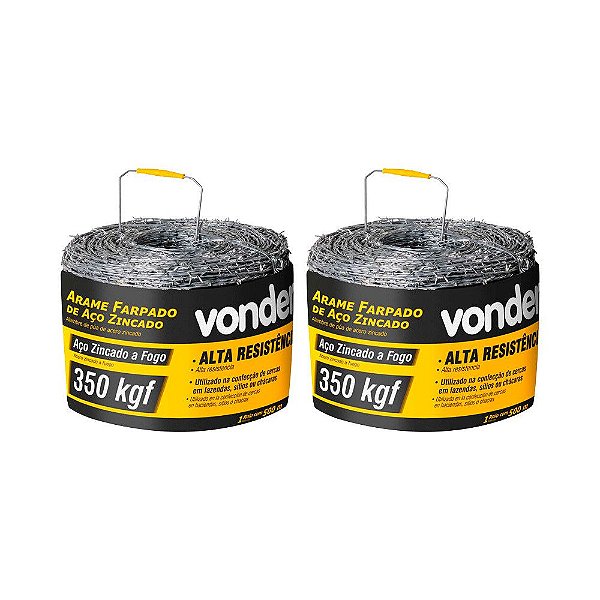 KIT 2 UN ARAME FARPADO ZINCADO VONDER ROLO 500 METROS 350KGF
