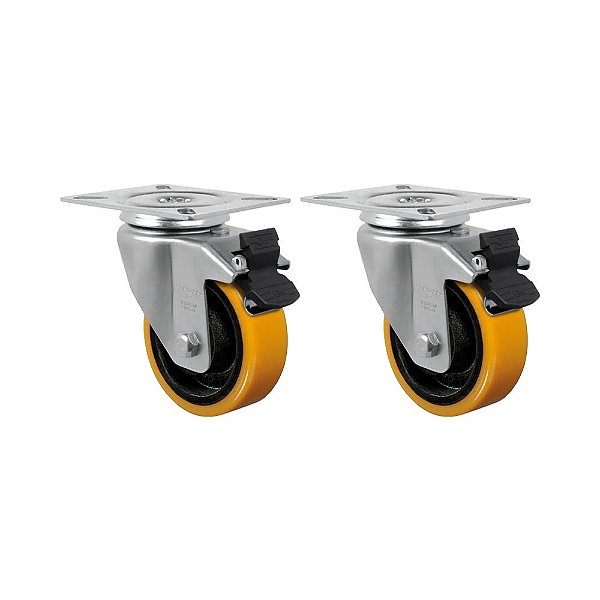 KIT 2 UN RODÍZIO RODA GIRATÓRIO FREIO 3" PU MOLDADO GL312PNG
