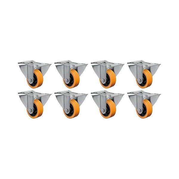 KIT 8 UN RODÍZIO RODA FIXO 3" PU MOLDADO FERRO FL312PN 170KG