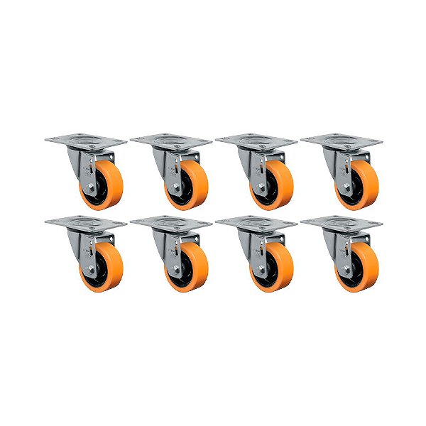 KIT 8 UN RODÍZIO RODA GIRATÓRIO 3" PU MOLDADO GL312PN 170KG