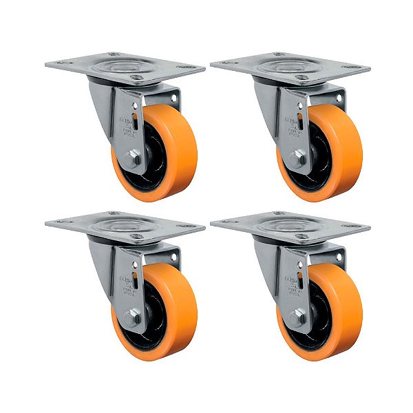 KIT 4 UN RODÍZIO RODA GIRATÓRIO 3" PU MOLDADO GL312PN 170KG