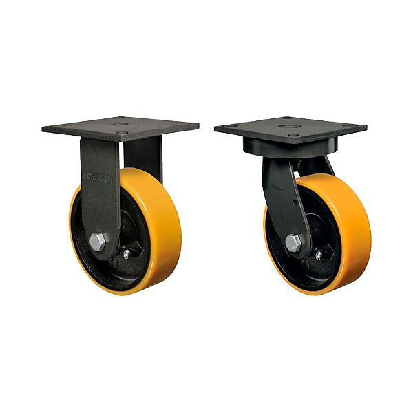 KIT 2 UN RODÍZIO FIXO GIRATÓRIO 8" PU MOLDADO FERRO MX 900KG