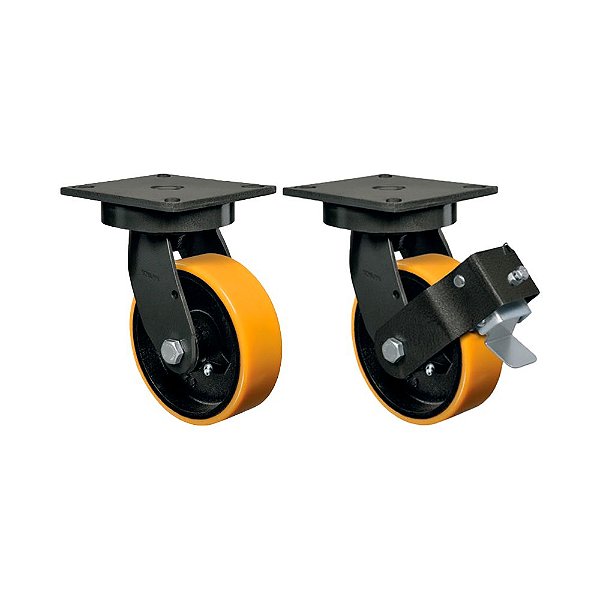 KIT 2UN RODÍZIO GIRATÓRIO FREIO 6" PU MOLDADO FERRO MX 700KG