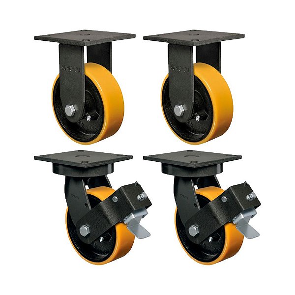 KIT 4 UN RODÍZIO FIXO GIRATÓRIO FREIO 6" PU MOLDADO MX 700KG