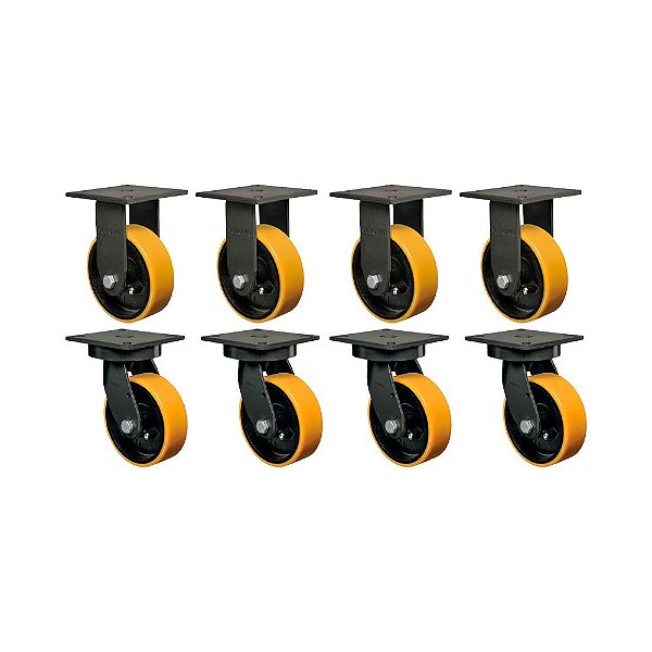 KIT 8 UN RODÍZIO FIXO GIRATÓRIO 6" PU MOLDADO FERRO MX 700KG