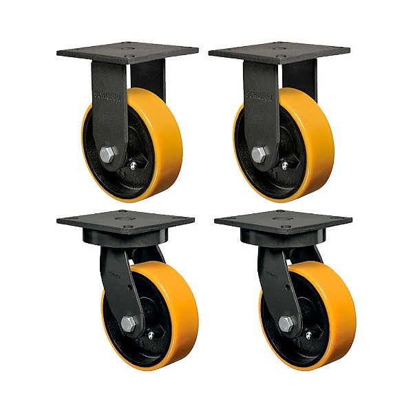 KIT 4 UN RODÍZIO FIXO GIRATÓRIO 6" PU MOLDADO FERRO MX 700KG