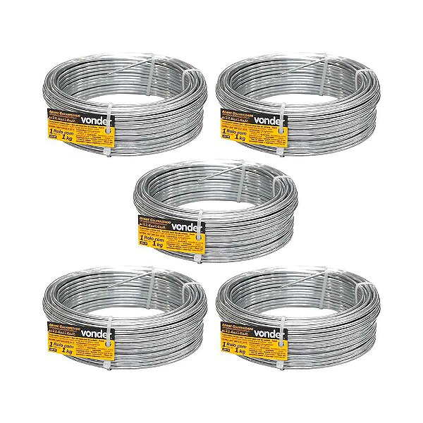KIT 5 UN ARAME GALVANIZADO COMERCIAL VONDER 18 BWG ROLO 1KG