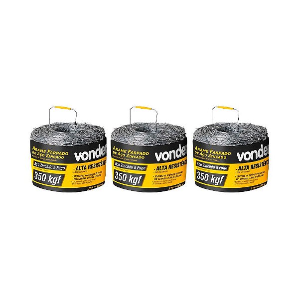 KIT 3 UN ARAME FARPADO ZINCADO VONDER ROLO 500 METROS 350KGF
