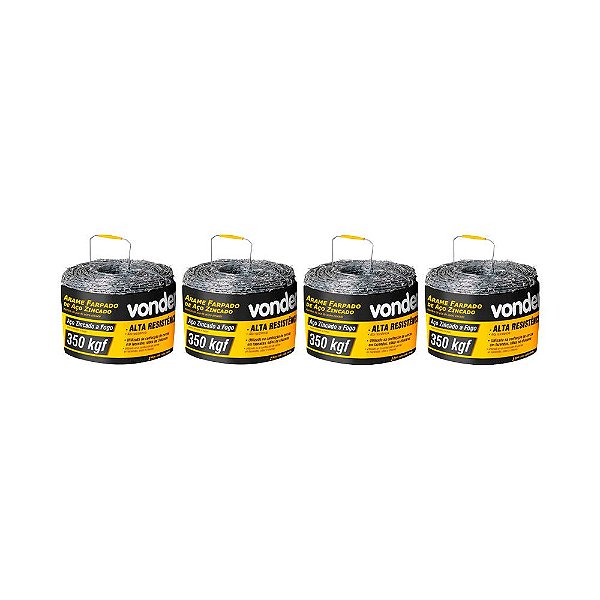 KIT 4 UN ARAME FARPADO ZINCADO VONDER ROLO 250 METROS 350KGF