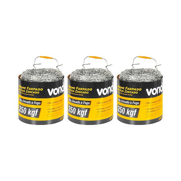 KIT 3 UN ARAME FARPADO ZINCADO VONDER ROLO 500 METROS 250KGF