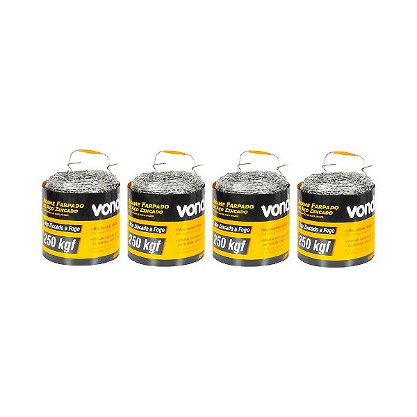 KIT 4 UN ARAME FARPADO ZINCADO VONDER ROLO 100 METROS 250KGF