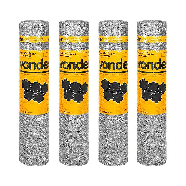 KIT 4 UN TELA GALINHEIRO HEXAGONAL VONDER 1,80X50M BWG 18