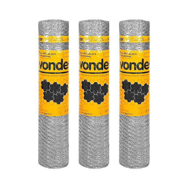 KIT 3 UN TELA GALINHEIRO HEXAGONAL VONDER 1,80X50M BWG 18