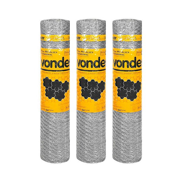 KIT 3 UN TELA PINTEIRO HEXAGONAL VONDER 1,00X50M BWG 22