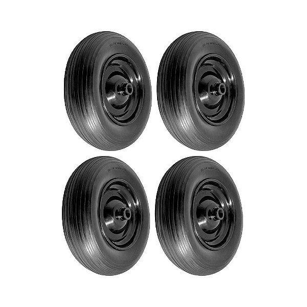 KIT 4 UN RODA MACIÇA PU 3.50-8  ROL.ROLETE 1" ARO AÇO 150KG