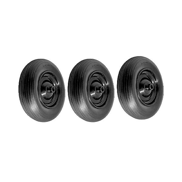 KIT 3 UN RODA MACIÇA PU 3.50-8  ROL.ROLETE 1" ARO AÇO 150KG