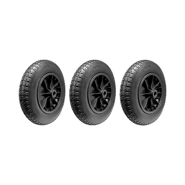 KIT 3UN RODA MACIÇA PU 3.25-8 ROL.ROLETE1" ARO PLÁSTICO 80KG