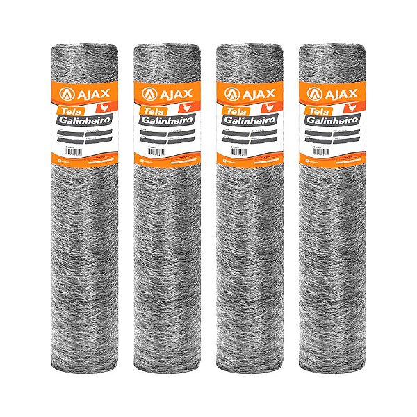 KIT 4 UN TELA GALINHEIRO ARAME GALVANIZADO BWG 23 1,50X50M