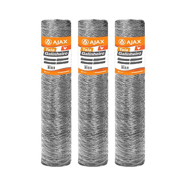 KIT 3 UN TELA GALINHEIRO ARAME GALVANIZADO BWG 23 1,50X50M