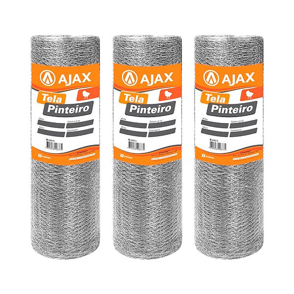 KIT 3 UN TELA PINTEIRO ARAME GALVANIZADO BWG 22 1,20X50M