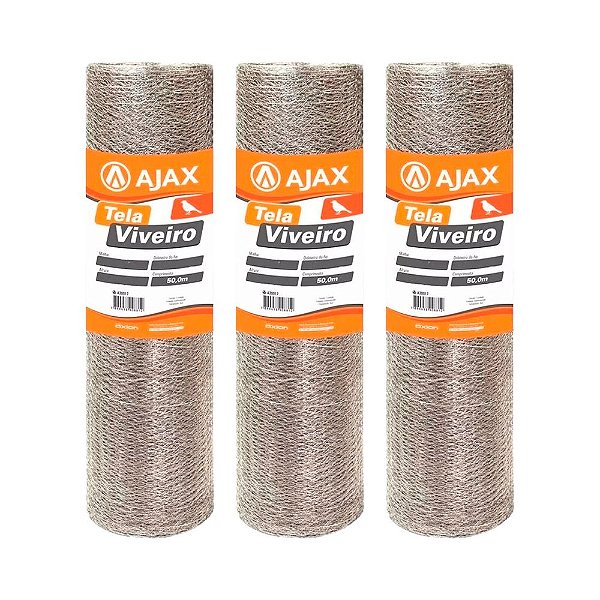 KIT 3 UN TELA VIVEIRO ARAME GALVANIZADO BWG 26 1,50X50M