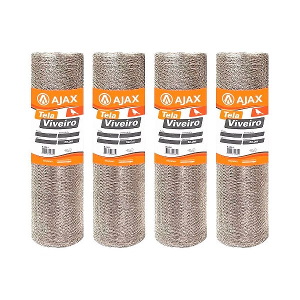 KIT 4 UN TELA VIVEIRO ARAME GALVANIZADO BWG 26 0,60X50M