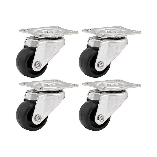 KIT 4 UN RODÍZIO RODA GIRATÓRIO PVC PRETA 1 25MM 10KG LEVE