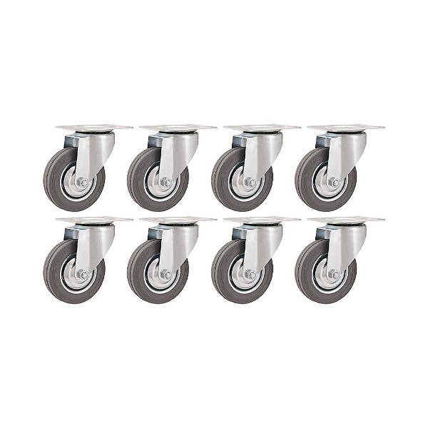 KIT 8 UN RODÍZIO RODA GIRATÓRIO BORRACHA CINZA 4" 101MM 60KG