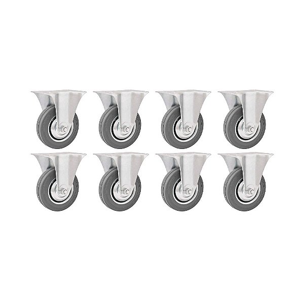 KIT 8 UN RODÍZIO RODA FIXO BORRACHA CINZA 4" 101MM 60KG LEVE