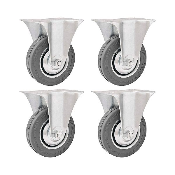 KIT 4 UN RODÍZIO RODA FIXO BORRACHA CINZA 4" 101MM 60KG LEVE