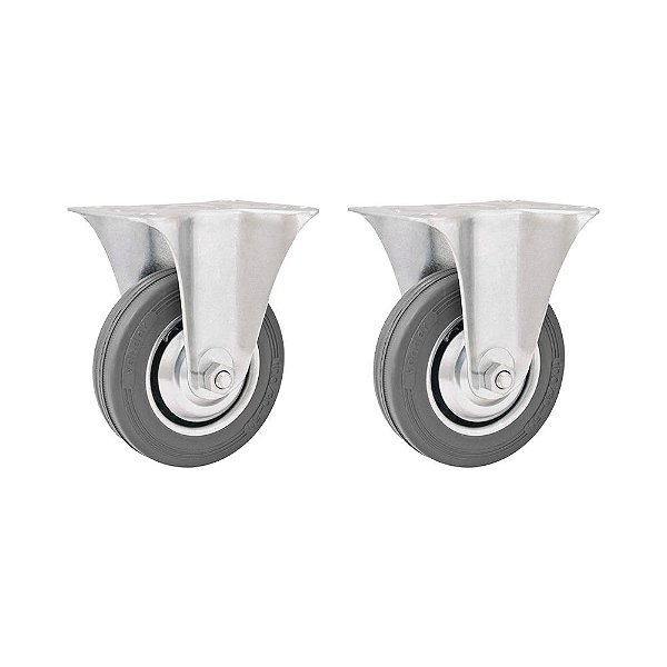 KIT 2 UN RODÍZIO RODA FIXO BORRACHA CINZA 4" 101MM 60KG LEVE