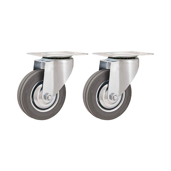 KIT 2 UN RODÍZIO RODA GIRATÓRIO BORRACHA CINZA 3" 76MM