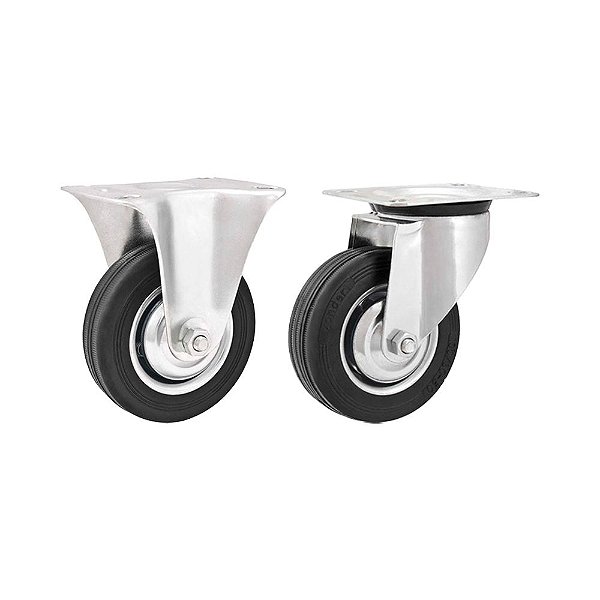KIT 2 UN RODÍZIO FIXO GIRATÓRIO BORRACHA PRETA 8 203MM