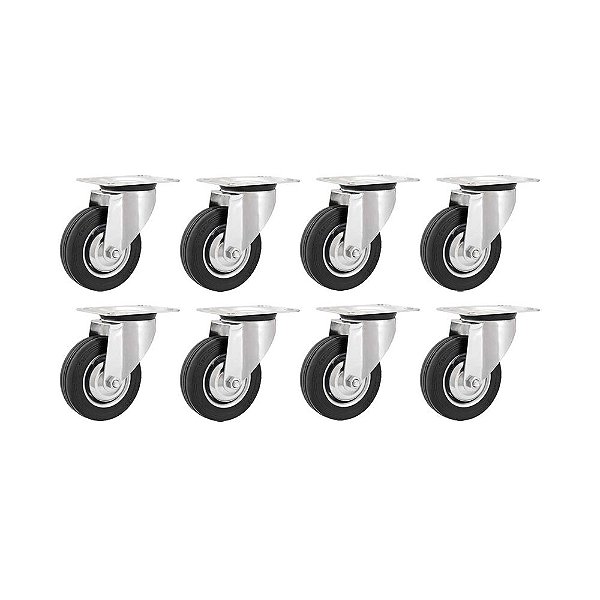 KIT 8 UN RODÍZIO GIRATÓRIO BORRACHA PRETA 8 203MM