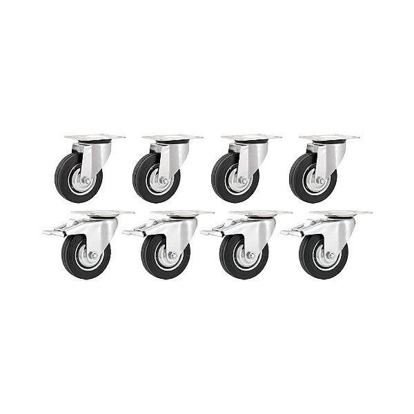 KIT 8 UN RODÍZIO GIRATÓRIO FREIO BORRACHA PRETA 8 203MM