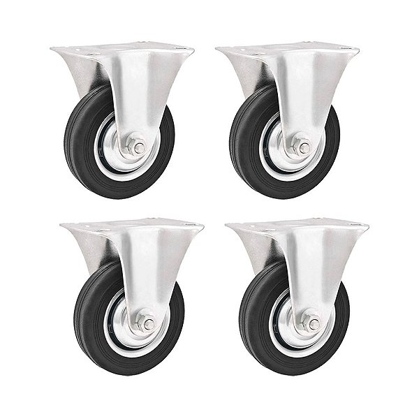 KIT 4 UN RODÍZIO RODA FIXO BORRACHA PRETA 8 203MM