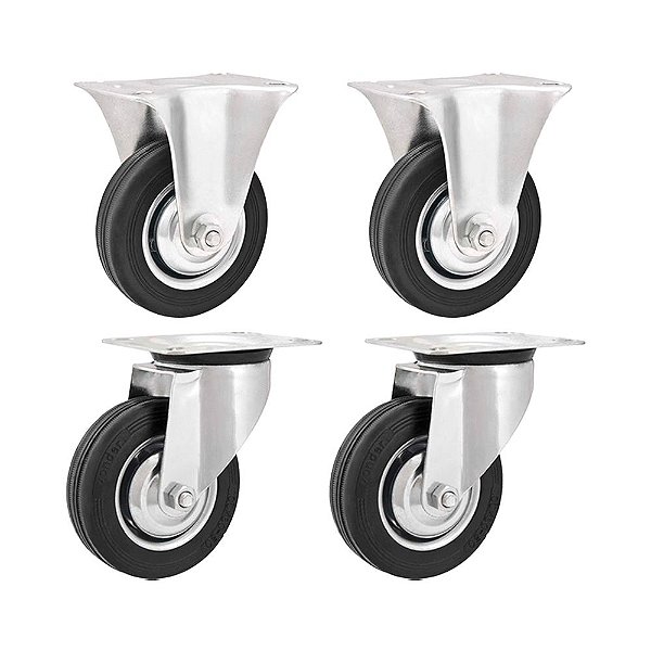 KIT 4 UN RODÍZIO FIXO GIRATÓRIO BORRACHA PRETA 8 203MM