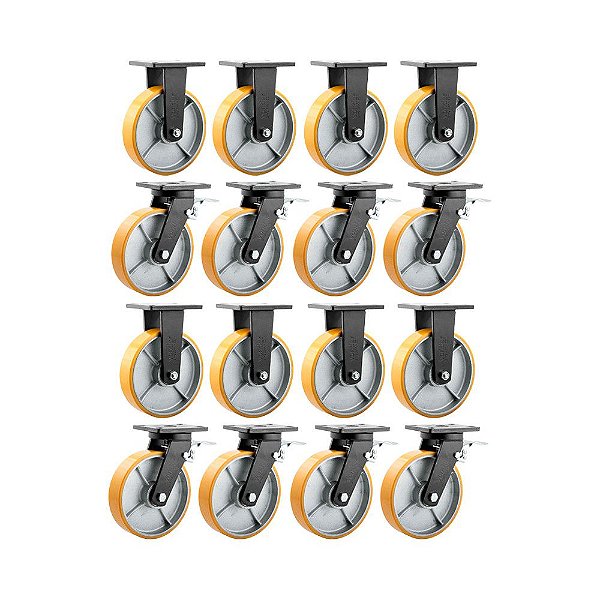 KIT16UN RODÍZIO RODA FIXO GIRATÓRIO FREIO POLIURETAN 8 203MM