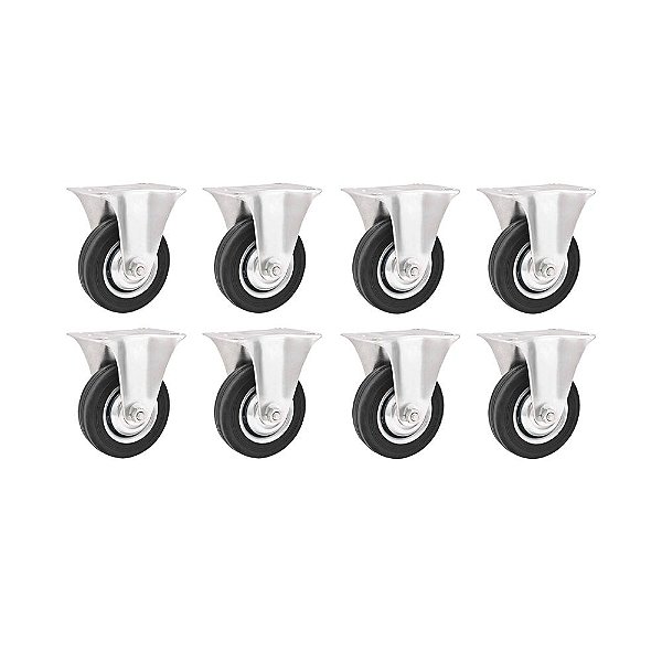 KIT 8 UN RODÍZIO RODA FIXO BORRACHA PRETA 5" 127MM