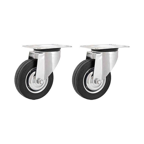 KIT 2 UN RODÍZIO GIRATÓRIO BORRACHA PRETA 4" 101MM 60KG LEVE