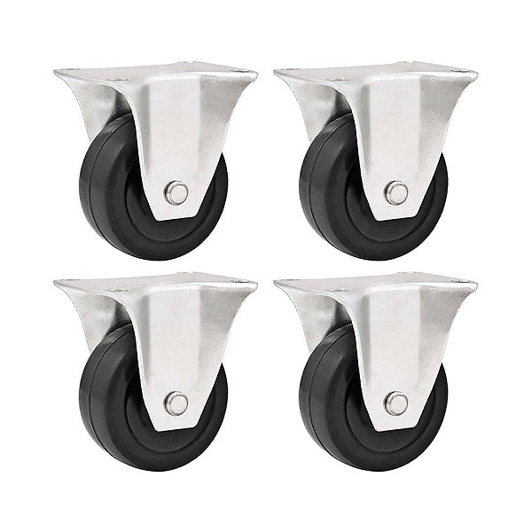 KIT 4 UN RODÍZIO RODA FIXO BORRACHA PRETA 2" 50MM