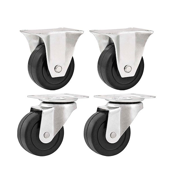 KIT 4 UN RODÍZIO FIXO GIRATÓRIO BORRACHA PRETA 2" 50MM