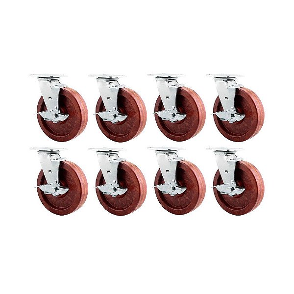 KIT 8 UN RODÍZIO GIRATÓRIO FREIO CELERON MARROM 8" 203MM
