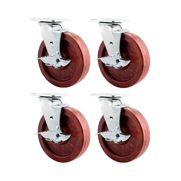 KIT 4 UN RODÍZIO GIRATÓRIO FREIO CELERON MARROM 8" 203MM