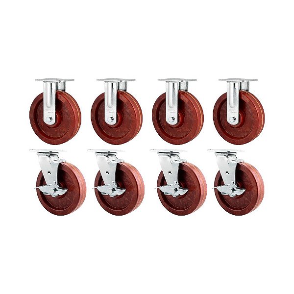 KIT 8 UN RODÍZIO FIXO GIRATÓRIO FREIO CELERON MARROM 8 203MM