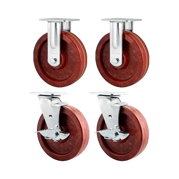KIT 4 UN RODÍZIO FIXO GIRATÓRIO FREIO CELERON MARROM 8 203MM
