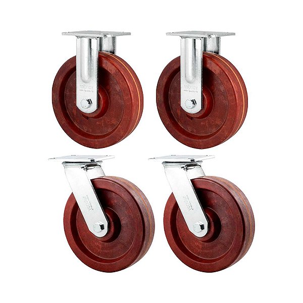 KIT 4 UN RODÍZIO FIXO E GIRATÓRIO CELERON MARROM 8" 203MM