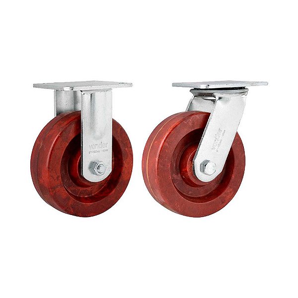 KIT 2 UN RODÍZIO FIXO E GIRATÓRIO CELERON MARROM 6" 152MM