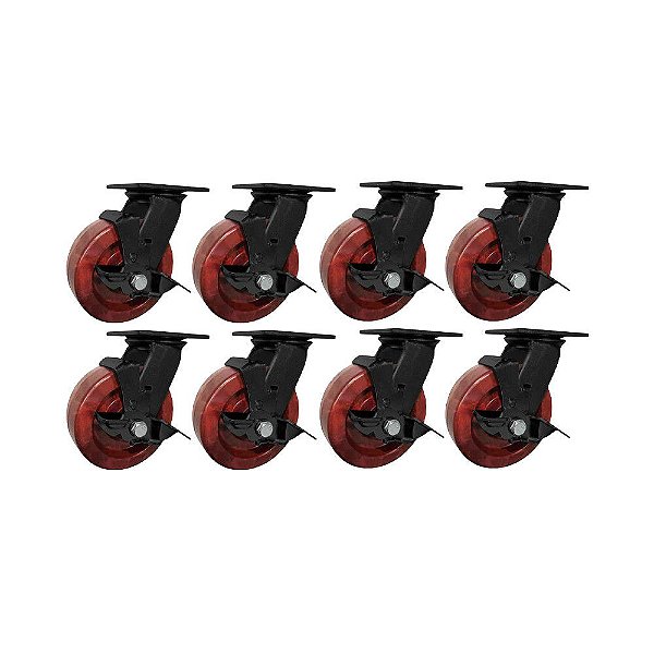 KIT 8 UN RODÍZIO GIRATÓRIO FREIO CELERON MARROM 6" 152MM